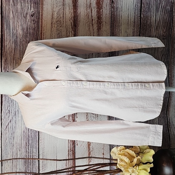 NWT ABERCROMBIE & FITCH BABY PINK STRIPED LONG SLEEVE BUTTON-UP UP SHIRT - Picture 2 of 16